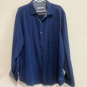 Tommy Bahama Men XL Blue Speckled Neps Long Sleeve Button Down Shirt Marlin Logo